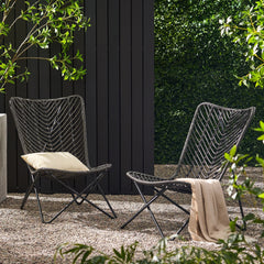 Outdoor Wicker Chair With Geometric Cross Base, Set of 2 - Gray