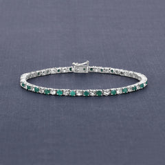 5.77 Carat Genuine Emerald and White Topaz .925 Sterling Silver Bracelet
