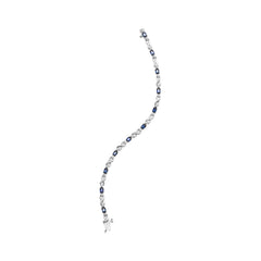 10K White Gold 5x4mm Oval Sapphire Gemstone and 1/10 Cttw Diamond Prong Set "X" Link Bracelet - Size 7" (H-I Color, SI1-SI2 Clarity)