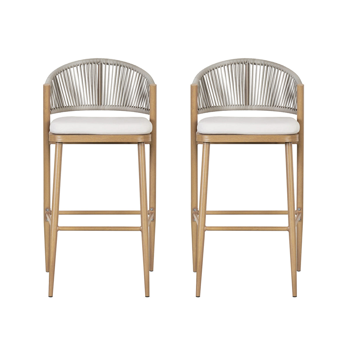 Outdoor Bar Height Aluminum Frame Counter Stools with Scallop-shaped Backrest & Water-resistant Cushions