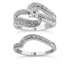 .925 Sterling Silver 1/3 Cttw Round Diamond Crisscross Engagement Ring Bridal Set (H-I Color, I1-I2 Clarity ) - Size 7