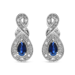.925 Sterling Silver 4.5 x 3mm Pear Sapphire Gemstone and Diamond Accent Infinity Drop Stud Earrings (H-I Color, SI1-SI2 Clarity)