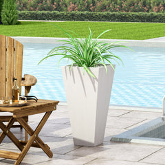 13" Outdoor Modern MGO Small Cast Stone Planter Matte White