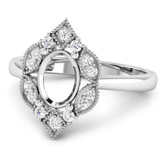 0.20 Carat Genuine White Diamond 14K White Gold Semi Mount Ring - holds 8x6mm Oval Gemstone