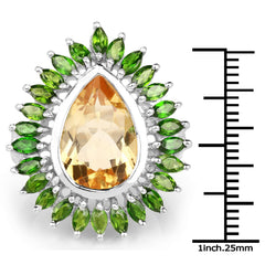 7.02 Carat Genuine Citrine and Chrome Diopside .925 Sterling Silver Ring