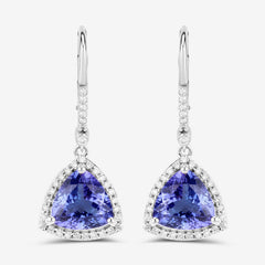 4.61 Carat Genuine Tanzanite and White Diamond 14K White Gold Earrings