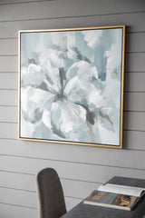 Large Modern Flower Oil Painting Square Frame Wall Art - Blue / Gray