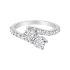10K White Gold Two-Stone Miracle-Set Diamond Bypass Ring (1 Cttw, H-I Color, I1-I2 Clarity) - Size 6