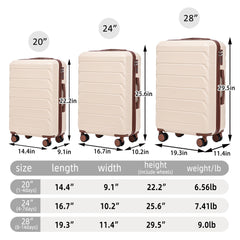 Set 3PCs 20'/24'/28' ABS Spinner Wheel Luggage - Beige