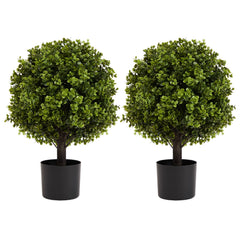 22in Boxwood Ball Shaped Artificial Topiary Shrubs Tree in Pot - Set of 2