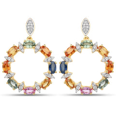 4.12 Carat Genuine Multi Sapphire .925 Sterling Silver Earrings