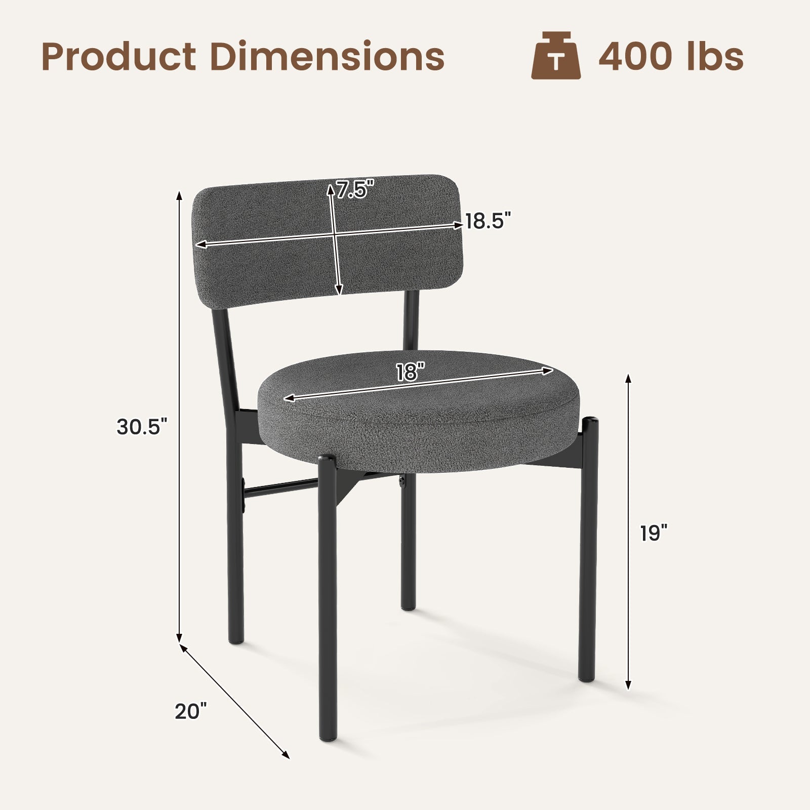 Dining Chair Set of 2 with Curved Backrest and Padded Seat-Gray