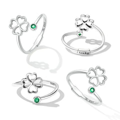 925 Sterling Silver Four-Leaf Clover Ring with Pavé CZ - 0.15cm Width