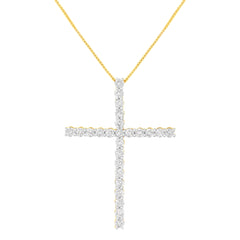 .925 Sterling Silver 3.0 Cttw Round Shape Diamond 1-1/2" Cross Pendant with Box Chain Necklace (I-J Color, I2-I3 Clarity) - 18"