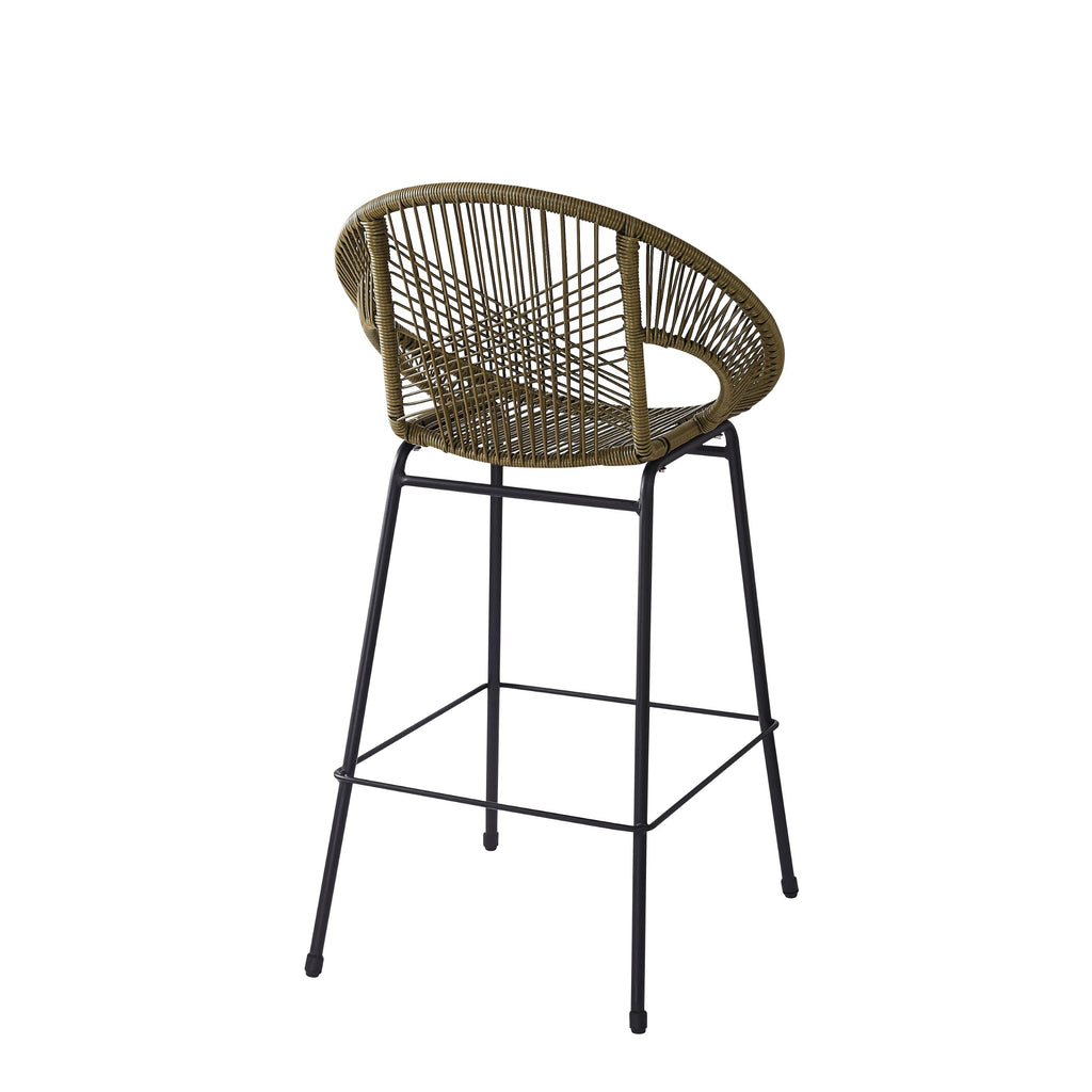 Ferrara Outdoor Patio Green Faux Wicker Barstool Set