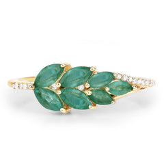 0.68 Carat Genuine Zambian Emerald and White Diamond 14K Yellow Gold Ring
