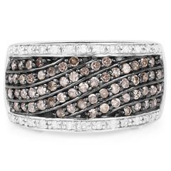 0.87 Carat Genuine Champagne Diamond and White Diamond .925 Sterling Silver Ring
