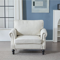 40.16 in Faux Leather Rolled Arm Sofa with Nailhead Trim Beige