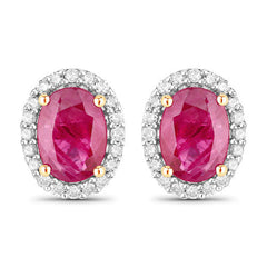 1.96 Carat Genuine Ruby and White Diamond 14K Yellow Gold Earrings