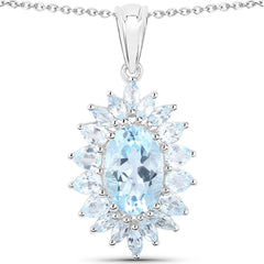 19.18 Carat Genuine Blue Topaz .925 Sterling Silver 3 Piece Jewelry Set (Ring, Earrings, and Pendant w/ Chain)