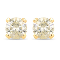 0.98 Carat Genuine LB Diamond 14K Yellow Gold Earrings