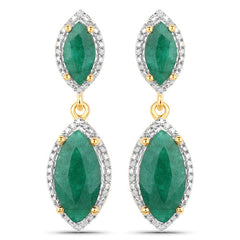 4.21 Carat Dyed Emerald and White Diamond .925 Sterling Silver Earrings