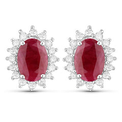 2.02 Carat Genuine Ruby and White Diamond 14K White Gold Earrings