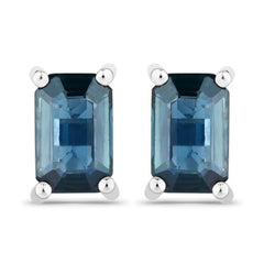 0.80 Carat Genuine Blue Sapphire 14K White Gold Earrings