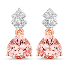 3.31 Carat Genuine Morganite and White Diamond 14K Rose Gold Earrings
