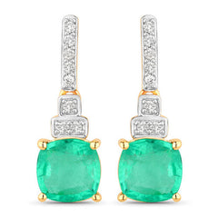 2.72 Carat Genuine Ethiopian Emerald and White Diamond 14K Yellow Gold Earrings