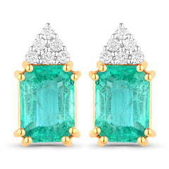 2.87 Carat Genuine Ethiopian Emerald and White Diamond 14K Yellow Gold Earrings