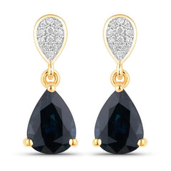 2.76 Carat Genuine Blue Sapphire and White Diamond 10K Yellow Gold Earrings