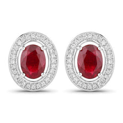 2.12 Carat Genuine Ruby and White Diamond 14K White Gold Earrings