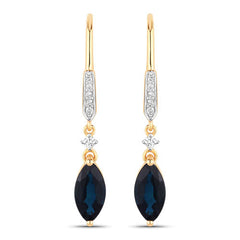 2.73 Carat Genuine Blue Sapphire and White Diamond 14K Yellow Gold Earrings