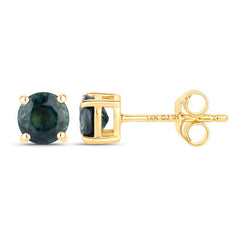 1.30 Carat Genuine Blue Sapphire 14K Yellow Gold Earrings