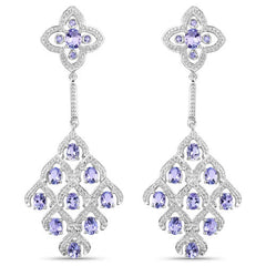 3.90 Carat Genuine Tanzanite and White Topaz .925 Sterling Silver Earrings