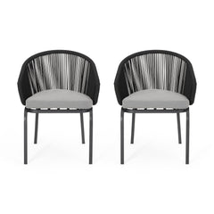 Outdoor Accent Chair with Rope Weave and Metal Frame, Set of 2, Grey