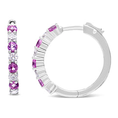 10K White Gold, Â½ Cttw Diamond, & Â½ Cttw Lab-Grown Blue Sapphire Leverback Hoop Earrings (H-I Color, I1-I2 Clarity)