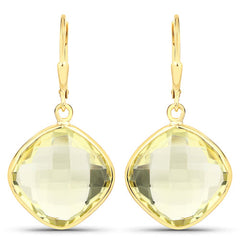 21.40 Carat Genuine Lemon Quartz .925 Sterling Silver Earrings