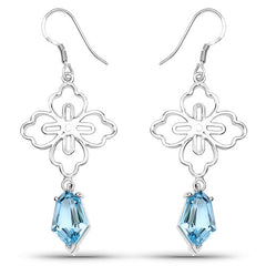12.14 Carat Genuine Swiss Blue Topaz .925 Sterling Silver Earrings