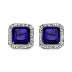 9.40 Carat Genuine Amethyst and White Diamond .925 Sterling Silver Earrings