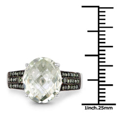 4.41 Carat Genuine Green Amethyst and Green Diamond .925 Sterling Silver Ring