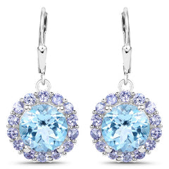 9.96 Carat Genuine Blue Topaz and Tanzanite .925 Sterling Silver Earrings