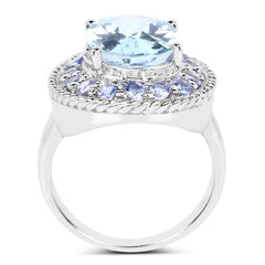 7.41 Carat Genuine Blue Topaz and Tanzanite .925 Sterling Silver Ring