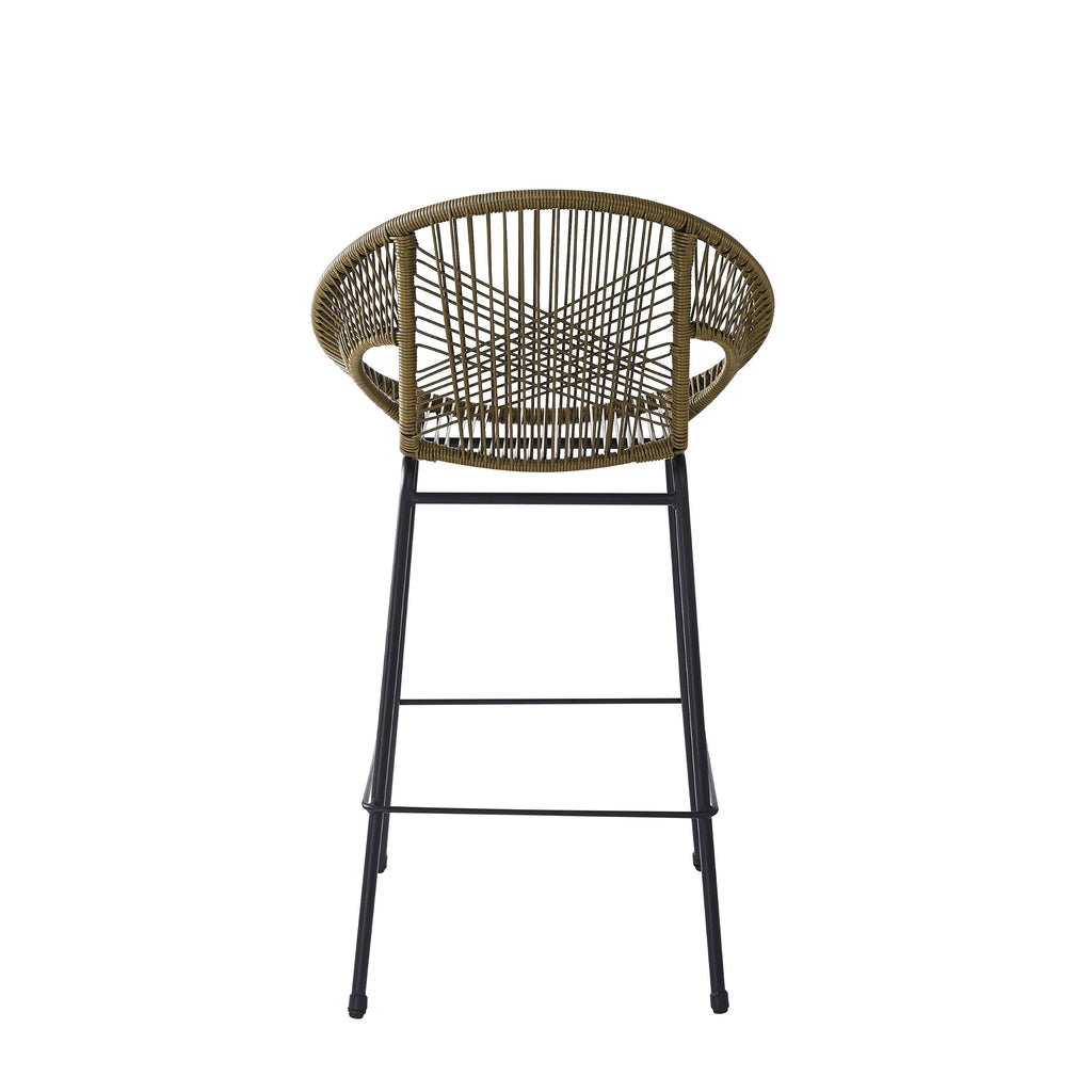 Ferrara Outdoor Patio Green Faux Wicker Barstool Set