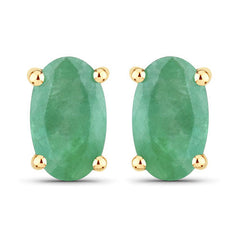 0.38 Carat Genuine Zambian Emerald 10K Yellow Gold Earrings