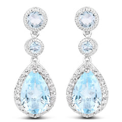 9.46 Carat Genuine Blue Topaz and White Topaz .925 Sterling Silver Earrings