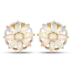 14K Yellow Gold Plated 2.70 Carat Genuine Ethiopian Opal .925 Sterling Silver Earrings