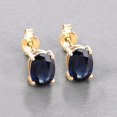 1.90 Carat Genuine Blue Sapphire 10K Yellow Gold Earrings