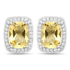 2.81 Carat Genuine Citrine and White Topaz .925 Sterling Silver Earrings